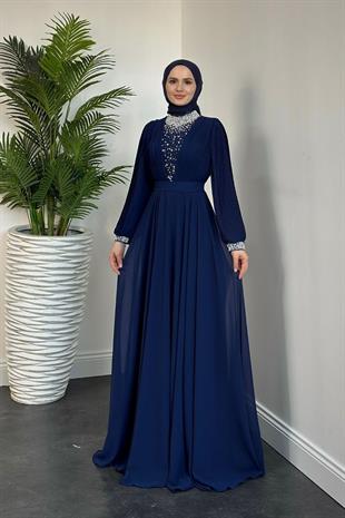 Carmen Önü İnci İşleme Abiye Lacivert 