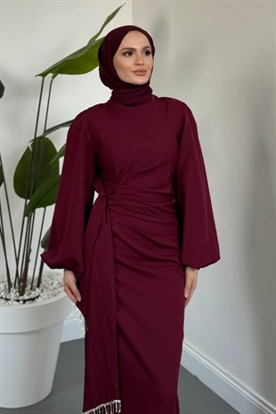 Carmielle Kemeri ve Alt Kısmı Taşlı Abiye Mürdüm
