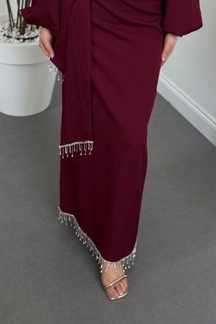 Carmielle Kemeri ve Alt Kısmı Taşlı Abiye Mürdüm