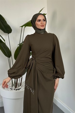 Carmielle Kemeri ve Alt Kısmı Taşlı Abiye Haki