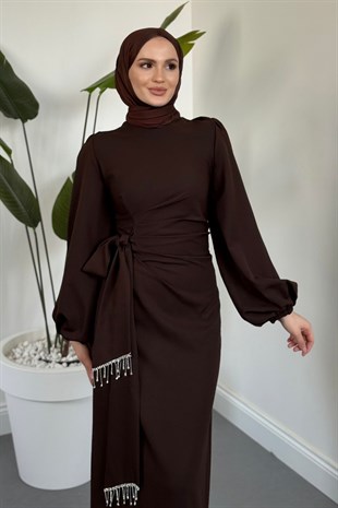 Carmielle Kemeri ve Alt Kısmı Taşlı Abiye Kahverengi