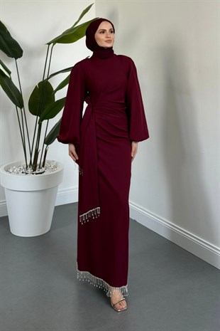 Carmielle Kemeri ve Alt Kısmı Taşlı Abiye Mürdüm