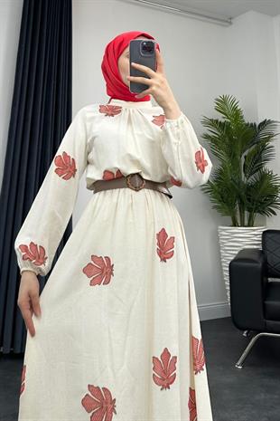 Carolie Kemerli Coton Elbise Kırmızı