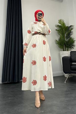 Carolie Kemerli Coton Elbise Kırmızı