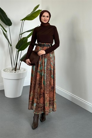 Caroline Etnik Desen Etek Camel