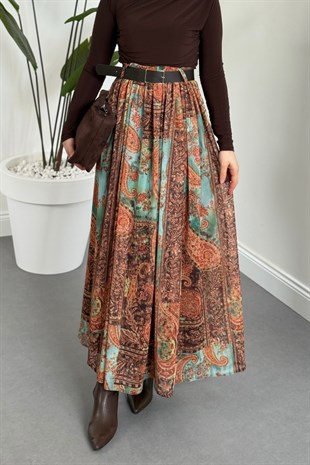 Caroline Etnik Desen Etek Camel