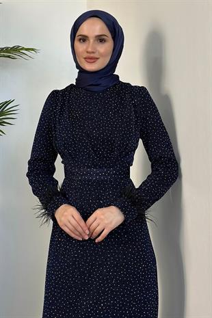 Celestina Simli Kruvaze Taş Detaylı Abiye Lacivert