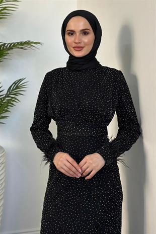 Celestina Simli Kruvaze Taş Detaylı Abiye Siyah