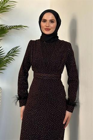 Celestina Simli Kruvaze Taş Detaylı Abiye Mürdüm
