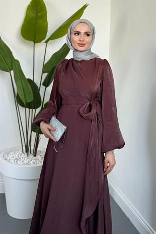 Celia Yandan Bağlamalı Janjan Abiye Mürdüm
