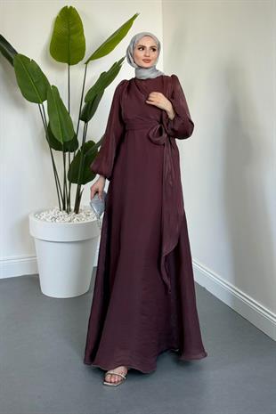 Celia Yandan Bağlamalı Janjan Abiye Mürdüm