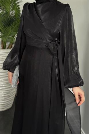 Celia Yandan Bağlamalı Janjan Abiye Siyah