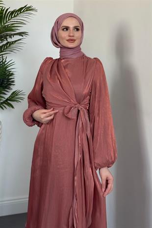 Celia Yandan Bağlamalı Janjan Abiye Soğan Kabuğu