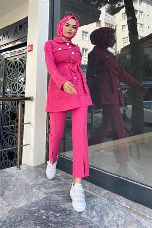 Cepli Düğmeli Pantolonlu Takım Pembe