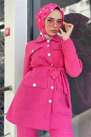 Cepli Düğmeli Pantolonlu Takım Pembe