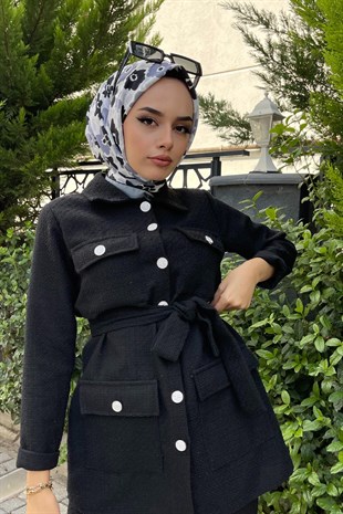 Cepli Düğmeli Pantolonlu Takım Siyah