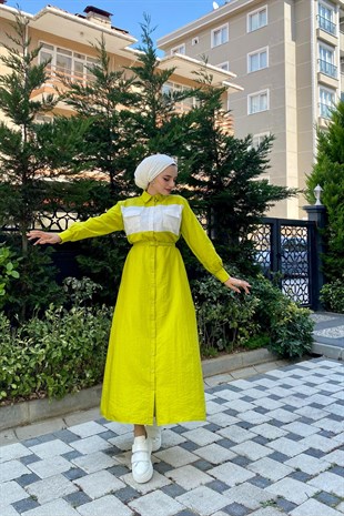 Cepli İki Renkli Elbise Yağ Yeşili