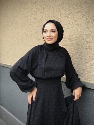 Çiçel İşlemeli Beli Kemerli Elbise Siyah