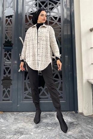 Çizgili Cepli Gömlek Beyaz