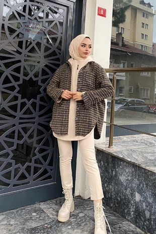 Çizgili Cepli Gömlek Füme