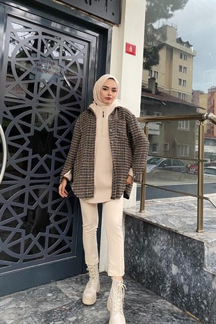 Çizgili Cepli Gömlek Füme