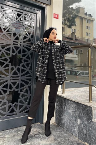 Çizgili Cepli Gömlek Siyah