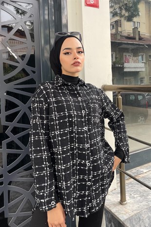 Çizgili Cepli Gömlek Siyah