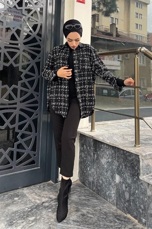 Çizgili Cepli Gömlek Siyah