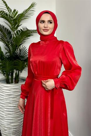 Clantha Kollları Bağcıklı Abiye Kırmızı