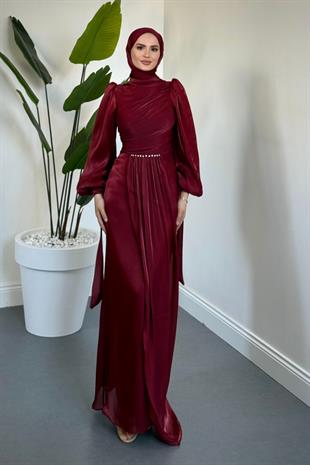 Cleane Beli Taşlı Ja Jan Abiye Bordo