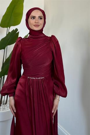 Cleane Beli Taşlı Ja Jan Abiye Bordo