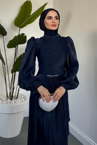 Cleane Beli Taşlı Ja Jan Abiye Lacivert