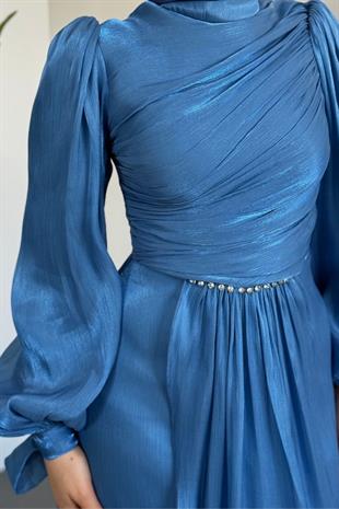 Cleane Beli Taşlı Ja Jan Abiye Mavi