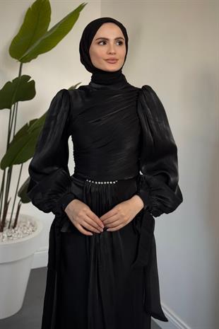 Cleane Beli Taşlı Ja Jan Abiye Siyah
