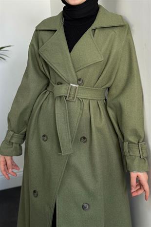 Clover Oversize Astarlı Kaşe Kaban Haki