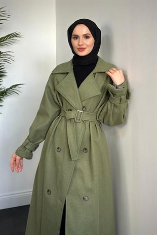 Clover Oversize Astarlı Kaşe Kaban Haki