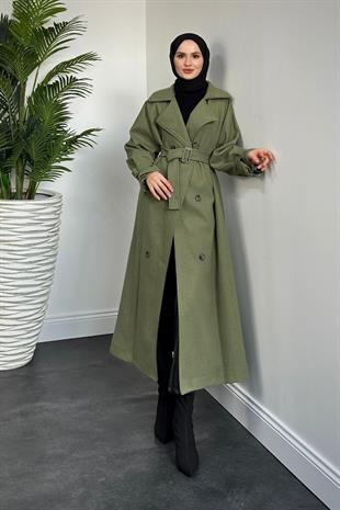 Clover Oversize Astarlı Kaşe Kaban Haki