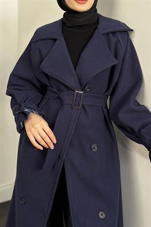 Clover Oversize Astarlı Kaşe Kaban Lacivert