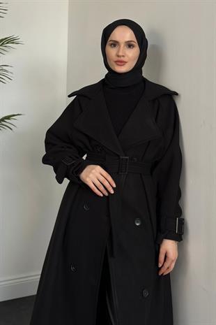 Clover Oversize Astarlı Kaşe Kaban Siyah