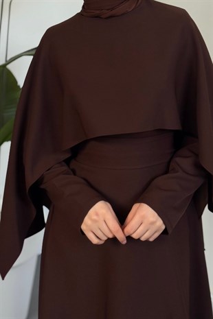 Coralie Pelerinli Mevlana Elbise Kahverengi