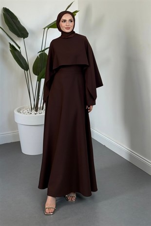 Coralie Pelerinli Mevlana Elbise Kahverengi