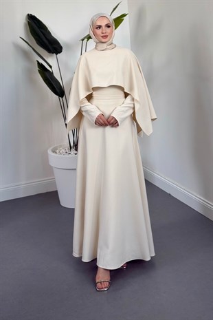 Coralie Pelerinli Mevlana Elbise Krem