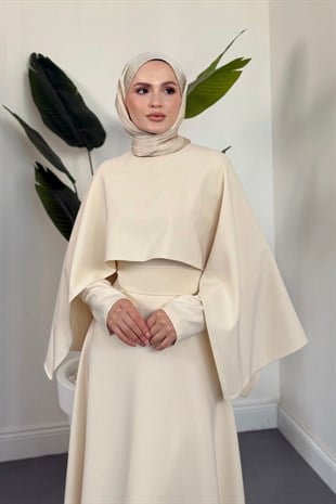 Coralie Pelerinli Mevlana Elbise Krem
