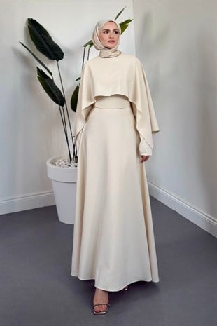 Coralie Pelerinli Mevlana Elbise Krem