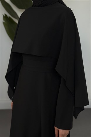 Coralie Pelerinli Mevlana Elbise Siyah