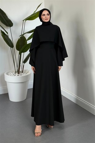 Coralie Pelerinli Mevlana Elbise Siyah