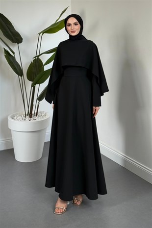 Coralie Pelerinli Mevlana Elbise Siyah