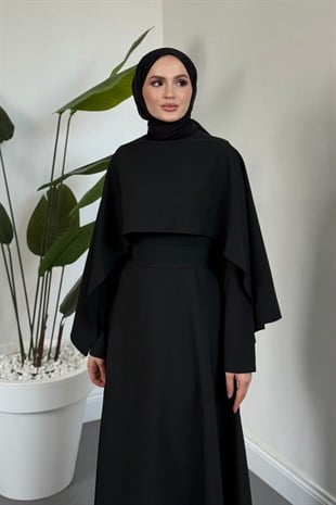 Coralie Pelerinli Mevlana Elbise Siyah