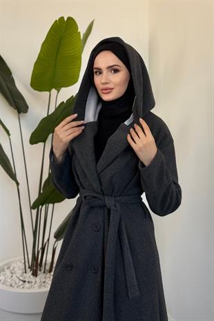 Corann Kapişonlu Kaban Füme