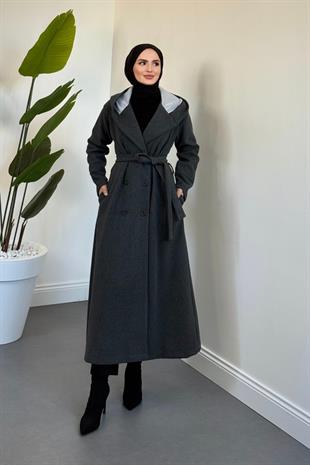 Corann Kapişonlu Kaban Füme